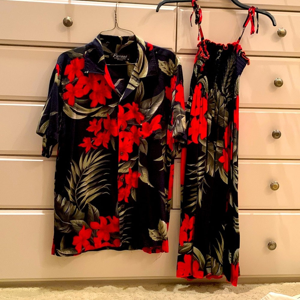 set of Hawaiian man and woman shirt